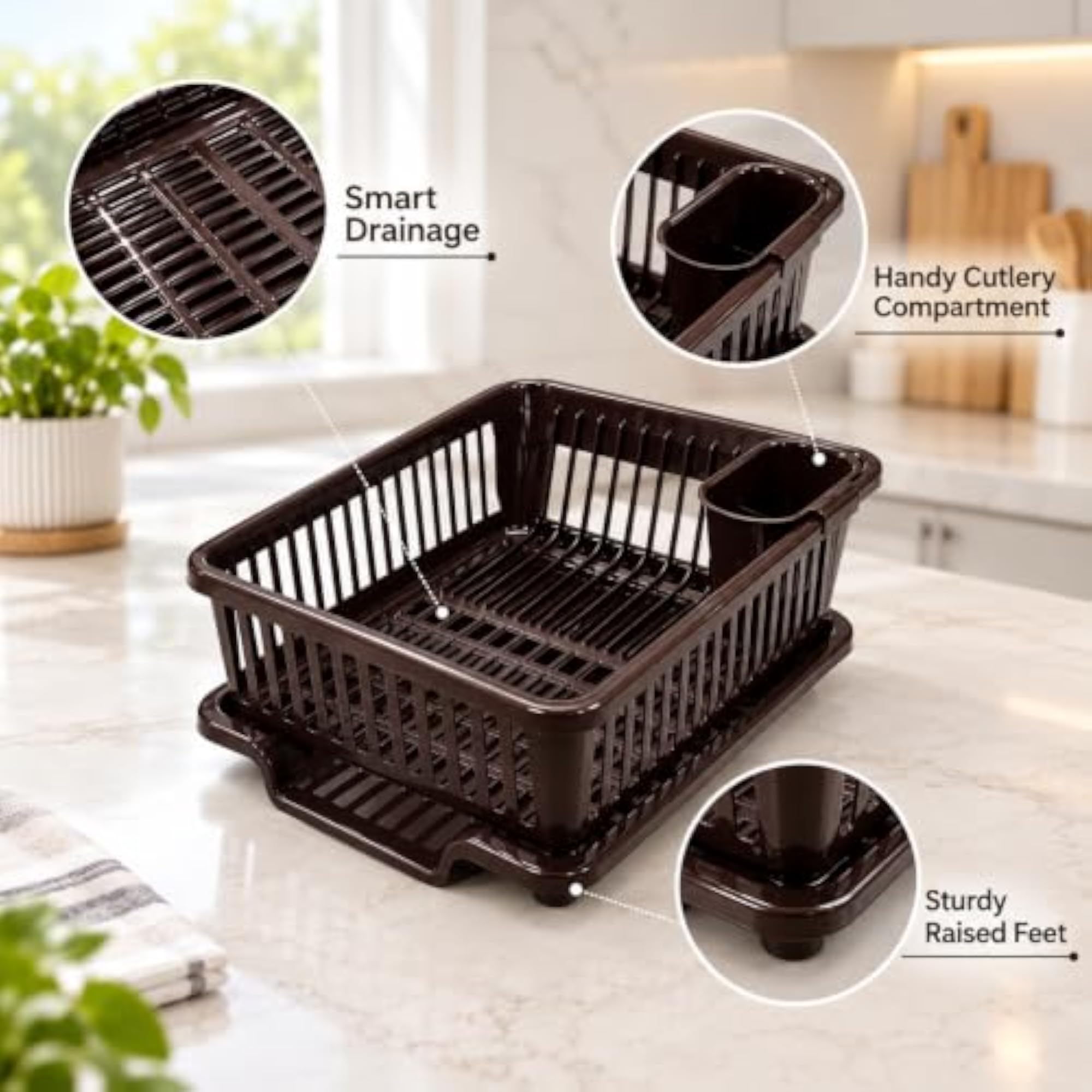 Plastic Dish Drainer with Detachable Cutlery Holder