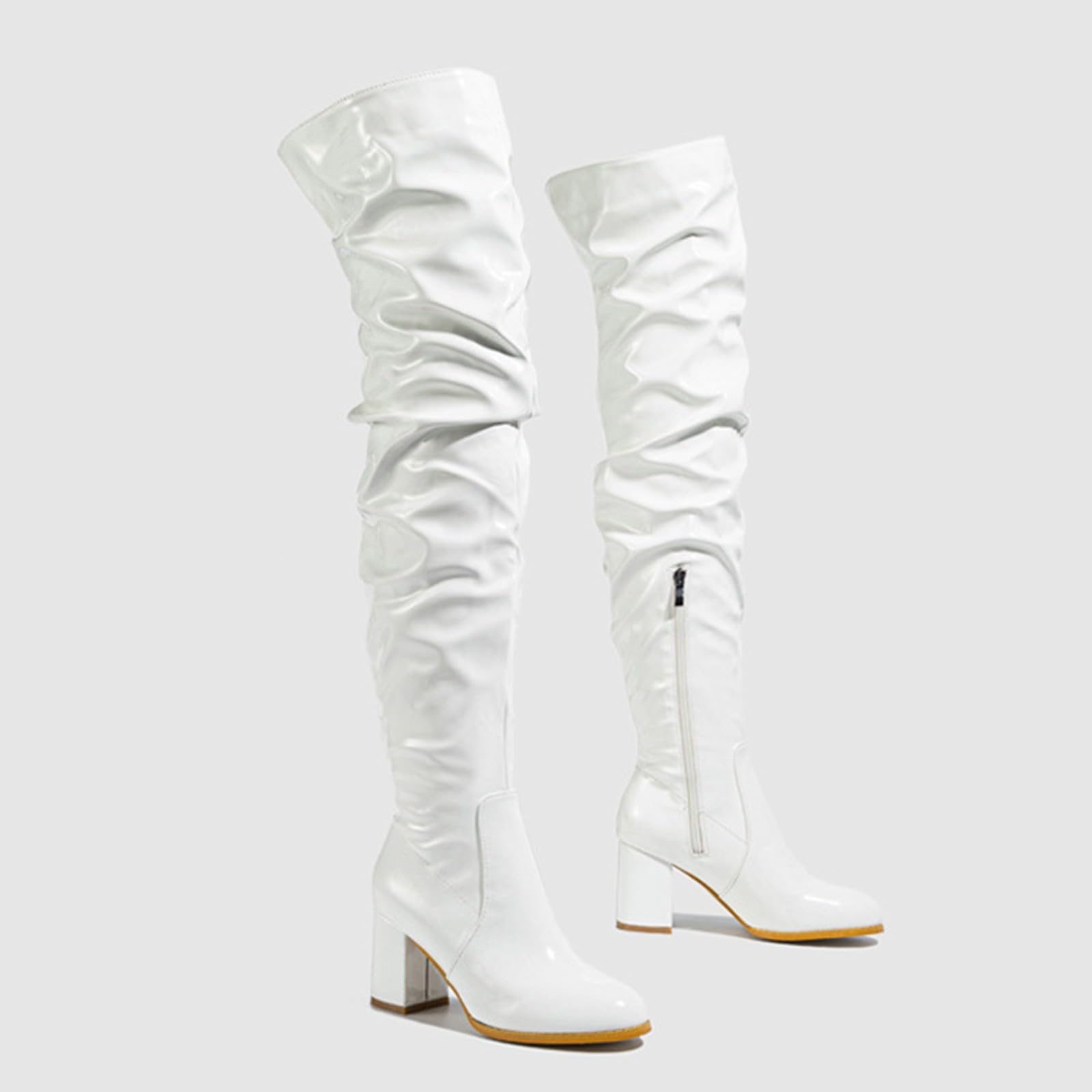 Donne sopra il ginocchio Tacchi alti plateau Stivali Alti Stivali Inverno Lungo Basic Stivali Con Cerniera Basic Size Coscia Scarpe Alte Tacco Lungo Stivali