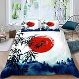 Buohwiwe Copripiumino Matrimoniale Orientale Giapponese 200x200 cm Una Piazza e Mezza Microfibra Morbida Set Copripiumino Bambù Biancheria da Letto Reversibile Copri Piumino con Federe a.5700