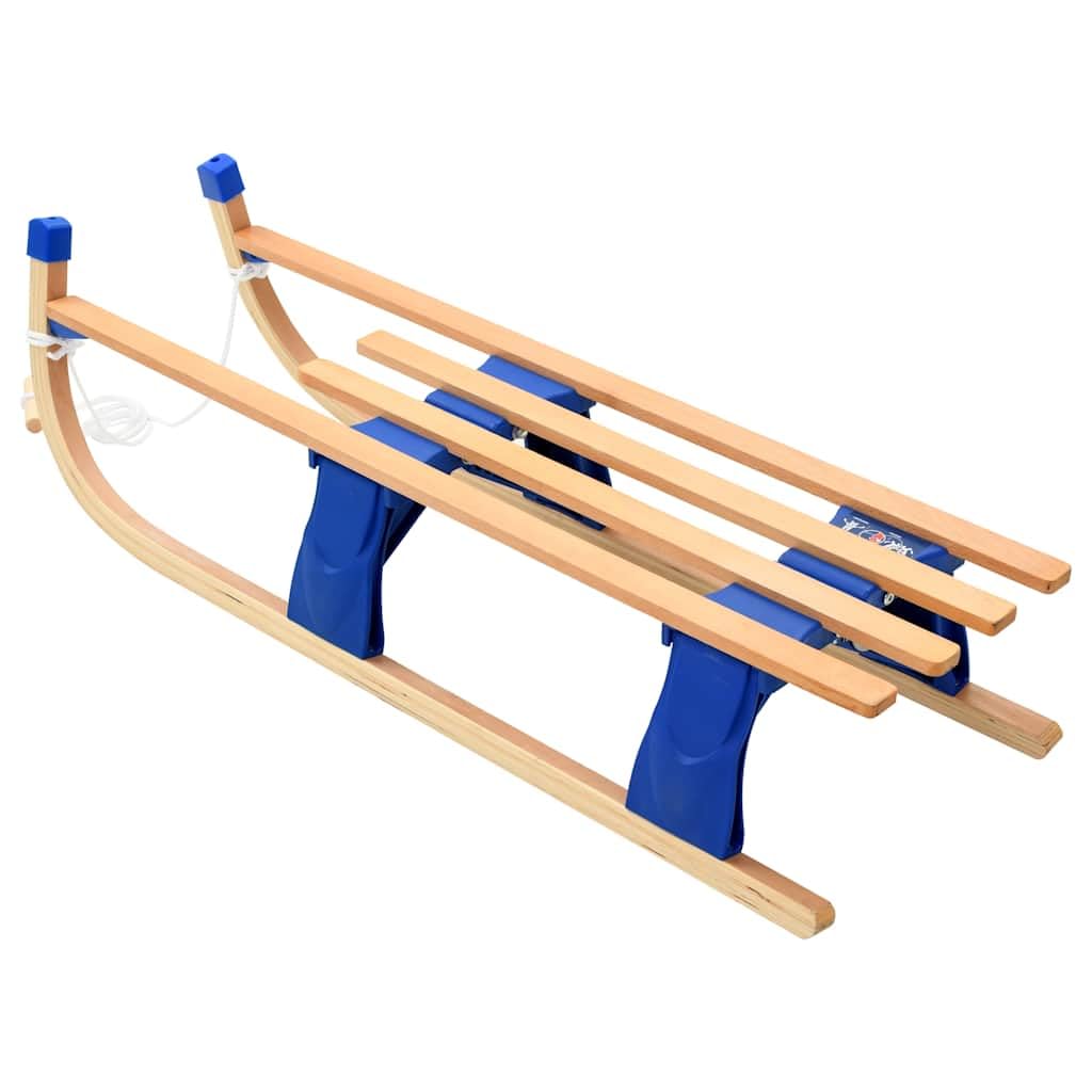 Klappschlitten Holz 110 cm mit Metallläufern, Zugseil, klappbar, robustes Kunststoff-Holz Design für Kinder und Erwachsene, Outdoor Winter Schnee Rodelspaß auf Bergpiste