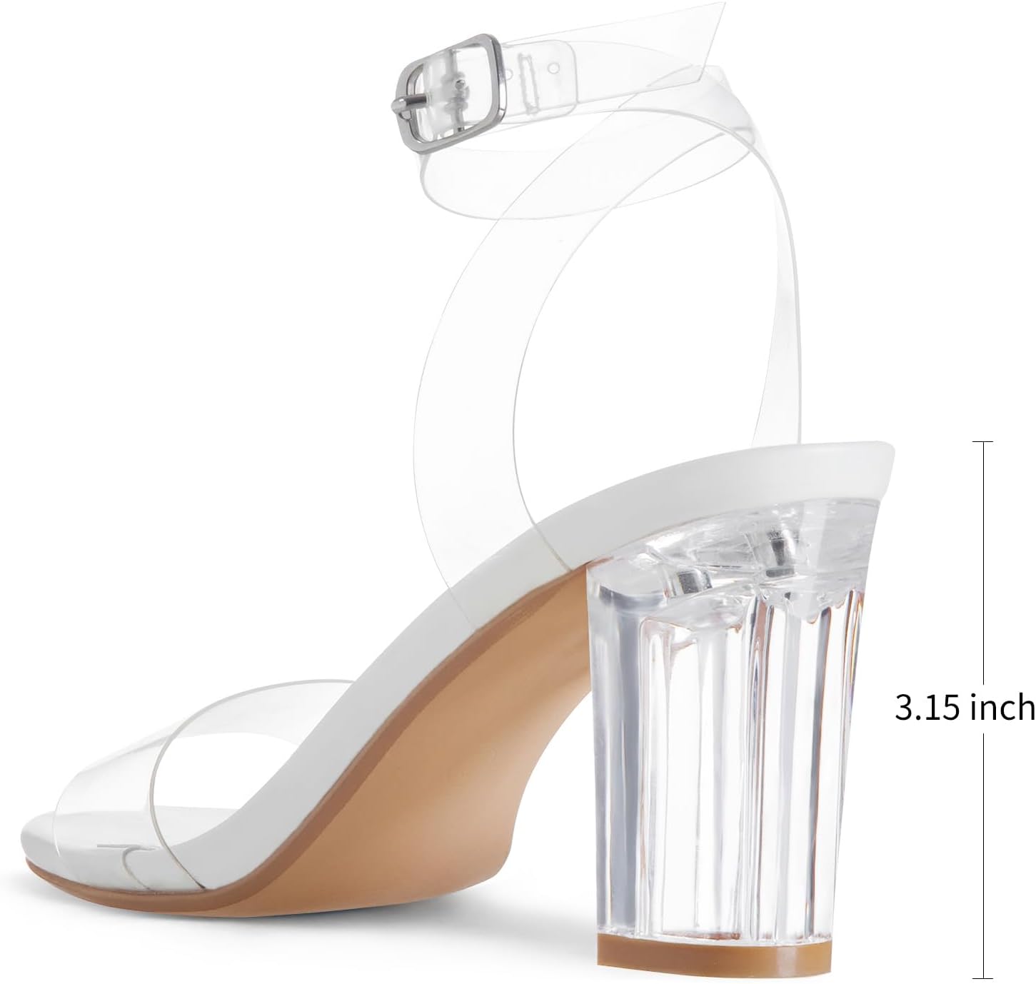 Greatonu Clear Heels Sandals for Women 2026 Open Toe Ankle Strap Clear Chunky Heels Sandal Dressy Party Wedding Shoes Transparent High Heeled Sandals - Image 3