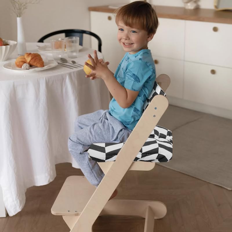 Image of High Chair Cushion for Stokke, Geometric Black and White Cushion Compatible with Tripp Trapp Chair, Machine Washable Cotton