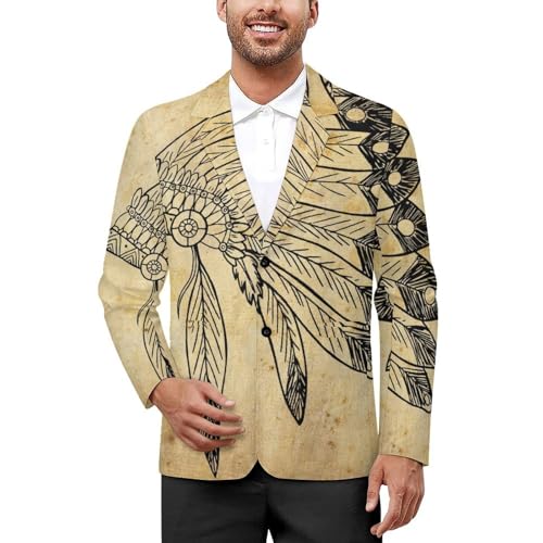 Native American Headdress Mens Blazer Suit Jacket Lightweight Slim Fit Casual Coat