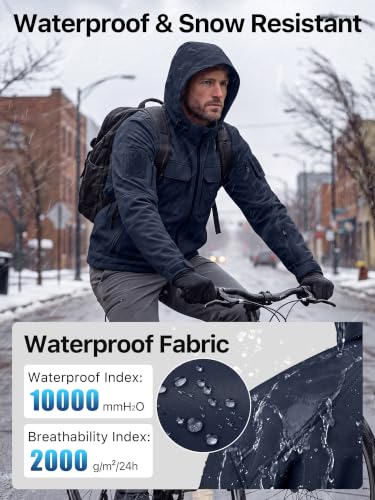 Image of FREE SOLDIER Men's Waterproof Softshell Jacket Fleece Lined Outdoor Jacket Tactical Military Hoodie Windbreaker