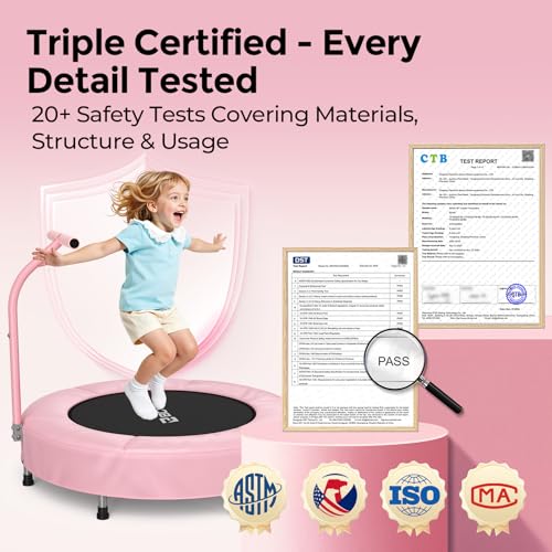 BCAN 36'' Toddler Trampoline, ASTM Certified - Kids Trampoline for Ages 1-6, Foam Handle & Safe Thickened Cover, Mini Trampolines for Kids Indoor, Easy to Assemble - Image 5