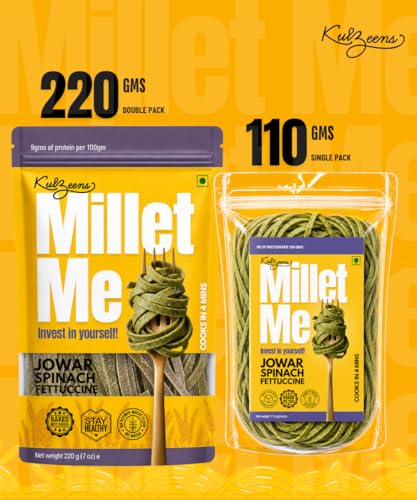 Image of Millet Me by Kuizeens Spinach Jowar Fettuccine Pasta - 110g Each, Pack Of 1 | Gluten-free Sorghum Pasta | Natural Spinach, High Fiber & Iron | Vegan & Maida-free