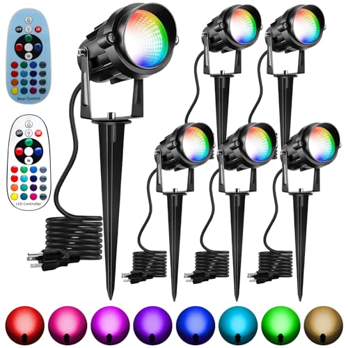 Qeeanmo Outdoor Color Changing Landscape Spotlights 12W RGBW Landscape Lighting Waterproof Outdoor Spotlights for Yard Garden Patio Lawn Decorative 6 Packs