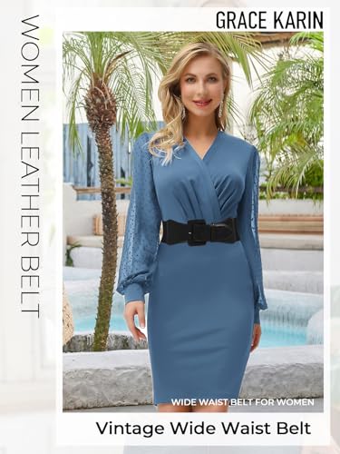 GRACE KARIN Women's Wide Stretch Belt - Elastic Thick Patent Leather Waist Belt for Dresses S-2XL2