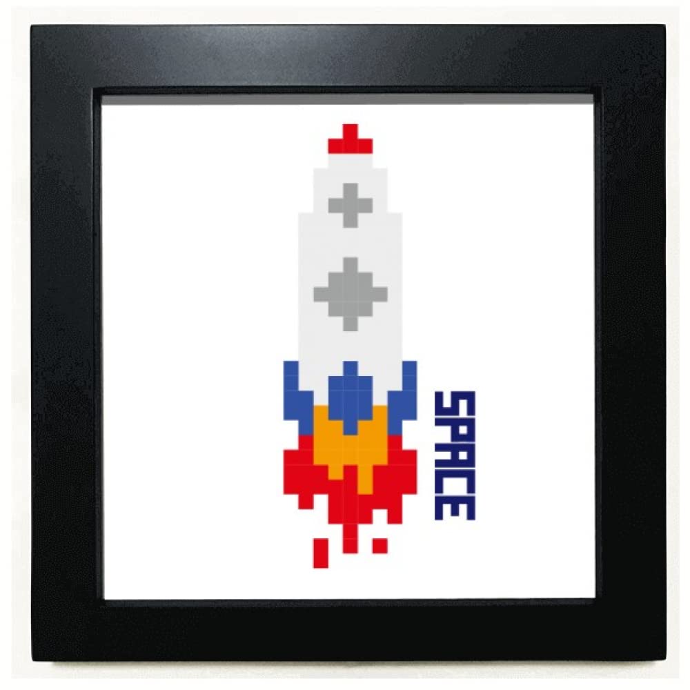 no/no Space Ship Rocket Fire Universe Pixel Black Square Frame Picture Wall Tabletop