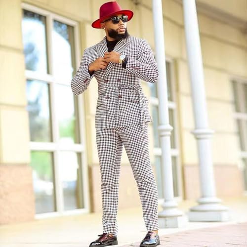 Men's Houndstooth Suit Two Pieces Double Breasted Buttons Tuxedos for Casual Banquet4