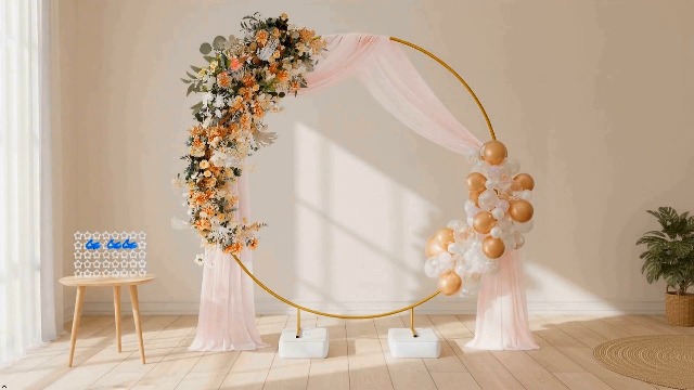 Struttura Metallica Per Palloncini – Arco 2m A Forma Di Cerchio, Base Per Fiori E Tulle, Per Matrimonio E Feste (Oro, 2m)