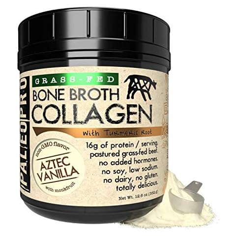 PaleoPro Bone Broth Collagen w/Turmeric Root (Aztec Vanilla) Grass-Fed & Pastured Beef Collagen | Gluten Free, Dairy Free, No Sugar, Soy, Grains or Net Carbs |Paleo & Keto Friendly (20 Servings) Cover