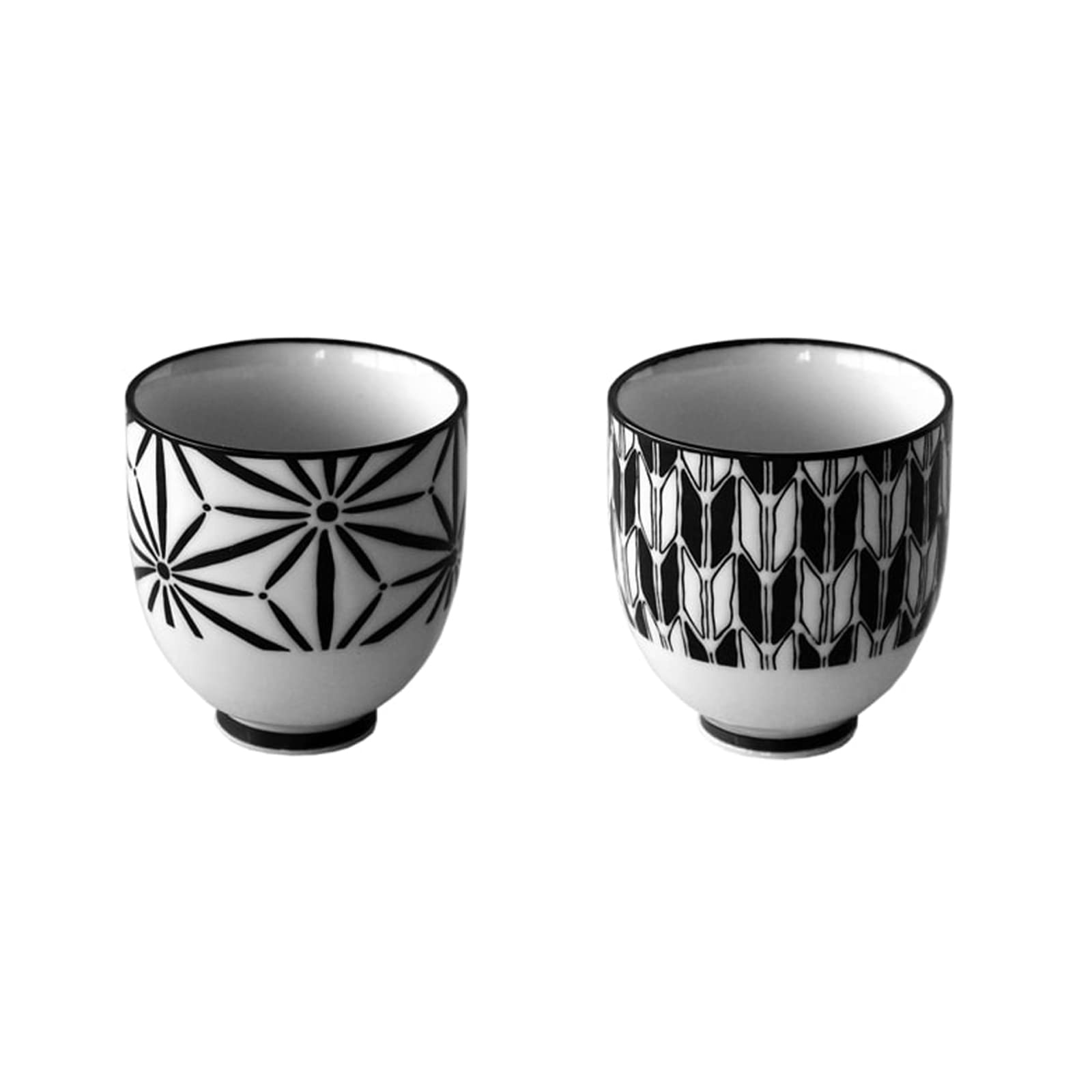 KIKYOUYA Japanese Tea Cups Komon Ceramic Set, Hand-drawn Patterns, Porcelain Tea Cups Dishwasher Safe for Hot Cold Drinks Set of 2 (Asanoha-Yagasuri)