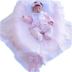 Duda Estrela - Saída de Maternidade Para Bebê Menina - 4 Peças - Rosa - 47cm - Manga Longa - Classico - 100% Algodão