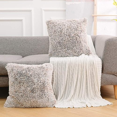 Image of Faux Fur Throw Pillow Covers for Couch Decorative Pillows 24x24 Inches