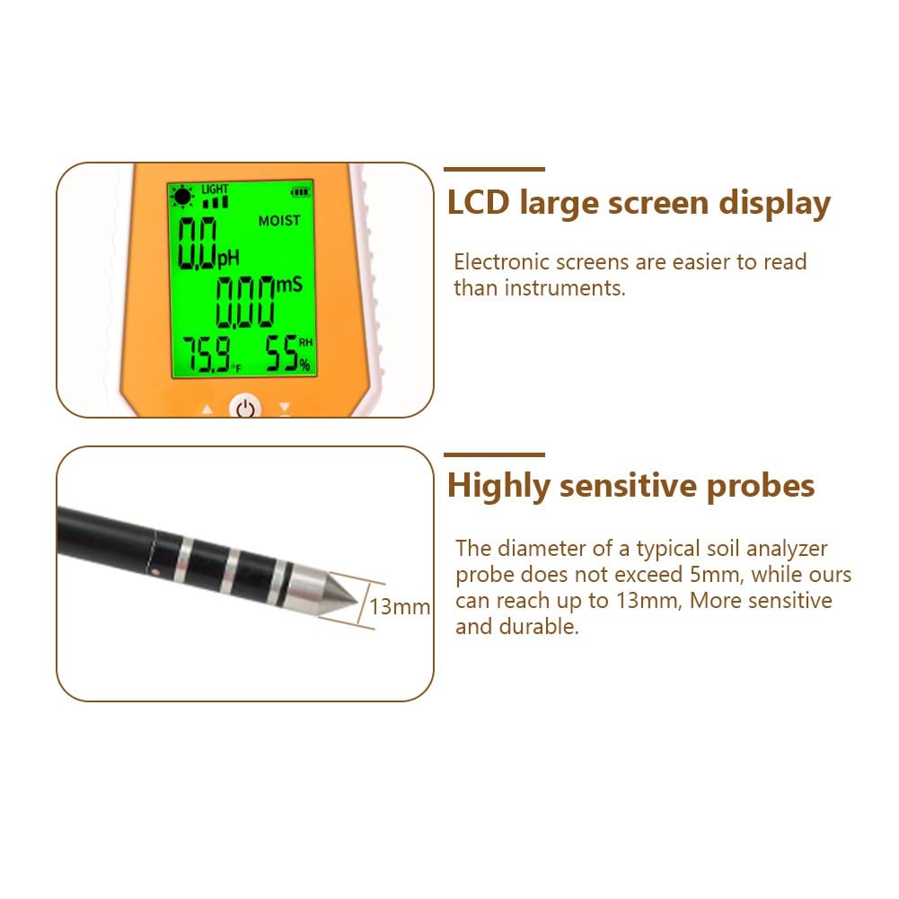 Tester gleby 6 w 1 PH/EC/wilgotność/światło słoneczne/wilgotność powietrza/temperatura PH-metr przewodności o wysokiej dokładności do ogrodnictwa i rolnictwa