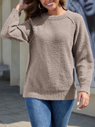 UNCLECAT Women's Oversized Sweaters Trendy Fuzzy Knit Sweater Tops Long Sleeve Crewneck Casual Pullover3