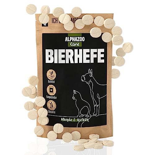 alphazoo Pastillas de levadura de Cerveza Perro y Gato 50 Piezas, para el Pelo Brillante, Polvo de levadura de Cerveza pestañas minerales, vitaminas B, contra la pérdida de Cabello y Las garrapatas