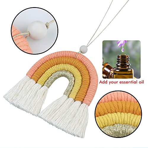 Image of BOHO GARDEN Macrame Bohemian Rainbow Charm - Essential Oil Diffuser for Cars, Baby Nursery, Children's Bedroom & Home Decor- Colorful Decorative Hanging Air Freshener & Accessories - 3.5x4 - Blossom