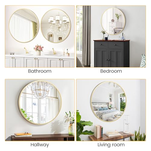 GarveeHome Round Mirror, 18 in Small Aluminum Alloy Circle Frame, High Definition Eco-Friendly Gold Round Bathroom Mirror for Over Sink, Wall Mirror for Entryway, Bathroom, Vanity - Image 3