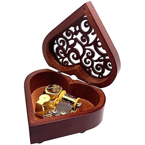 Pursuestar Edelweiss Music Box, Heart Shaped Vintage Hollow Out Wood Mechanism Wind Up Musical Box Gifts for Birthday Christmas Wedding Valentine's Day Cover