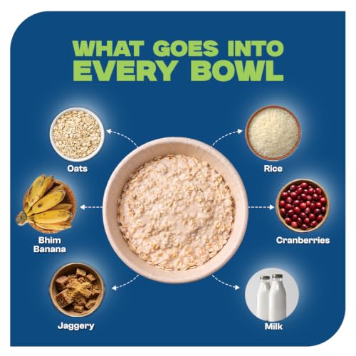 Image of ProToGrow Ready to Eat Instant On-the-Go Banana Oats - 50g (Pack of 5) | Bhim Banana & Real Cranberries | High Protein & Fibre | Gluten-Free | No Refined Sugar | Heart & Immunity Support (3+ Years)