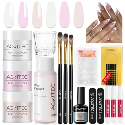 Set di unghie acriliche per unghie forti e durature. Il set di unghie in acrilico Aokitec contiene 3 flaconi di polvere acrilica ultra fine per unghie (trasparente, rosa, nude), ideale per estensioni delle unghie, design 3D e decorazioni dettagliate. Il liquido acrilico per unghie Aokitec è formulato con la formula EMA che garantisce una chiarezza del colore di lunga durata e previene l'ingiallimento o lo sbiadimento.