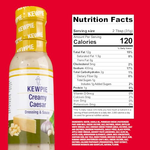 Image of KEWPIE Creamy Caesar Dressing & Sauce, Savory Garlic & Pepper Flavor, Perfect for Salads, Wraps, Dips & Marinades, 12 fl oz