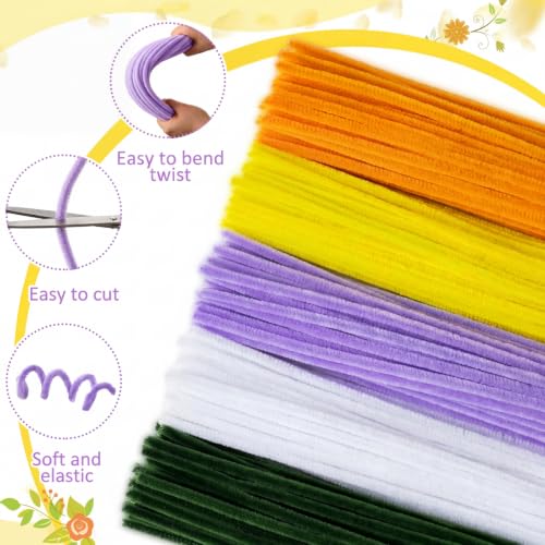 Image of Peryiter 500pcs Pipe Cleaner Craft Pack, Yellow & Purple Flower, 12 Inch