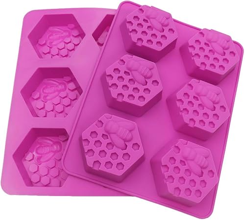 Miniatura 7 de Sakolla Paquete de 2 moldes de silicona para jabón de panal, 6 moldes de silicona hexagonales de abeja para jabón, barras de loción, cera para