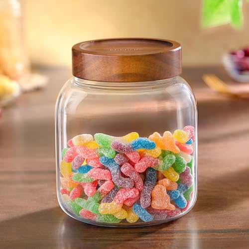 Image of Borosil Glass Jar with Acacia Wood Lid | Borosilicate Glass Storage Jar for Dry Fruits, Spices & Snacks | Airtight Glass Container for Kitchen & Pantry (Roundwood, 1500 ml)