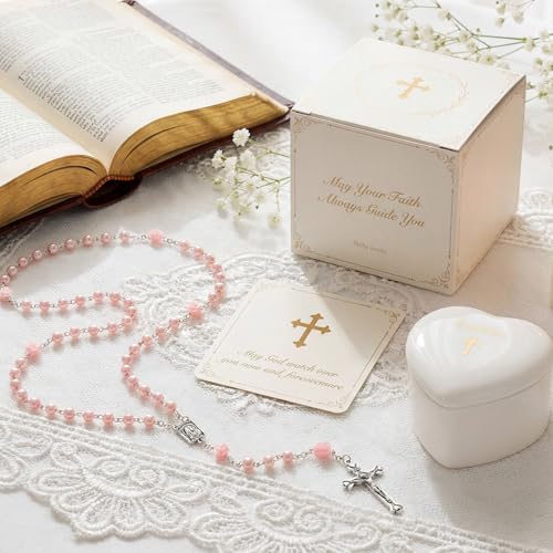Image of NORBU Baptism Gifts for Girl, My First Rosary with Ceramic Keepsake Box, Rosary for Kids, First Communion & Baby Dedication Gifts for Newborn Baby Boys Catholic Christening Gift
