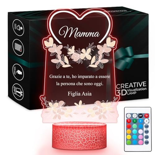 Maverton Lampada personalizzata a Led - Cornice foto con illuminazione multicolore - Idea regalo mamma compleanno - Lastra Acrilica con stampa foto personalizzata - Per la festa della mamma