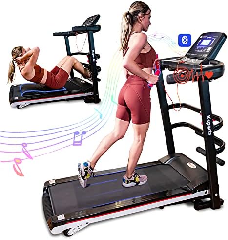 Ksports Treadmill Bundle | Electric Folding Incline Treadmill with Auto/Manual Incline, Sit Ups Rack/Strap & Ab Mat, Dumb Bells (only for AEP & LJJ Models) | Running Machine with Bluetooth Smart APP
