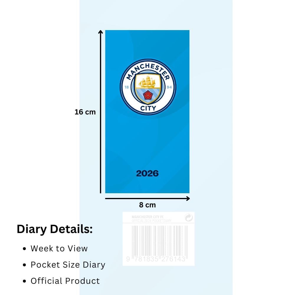 Agenda 2026 de poche fin Manchester City FC - Semainier avec autocollants d'organisation inclus