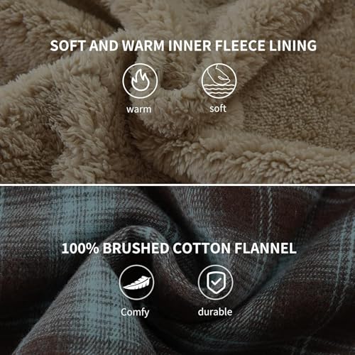Image of Men's Sherpa Cotton Flannel Shirt Jacket Plaid Button Coat Pocket