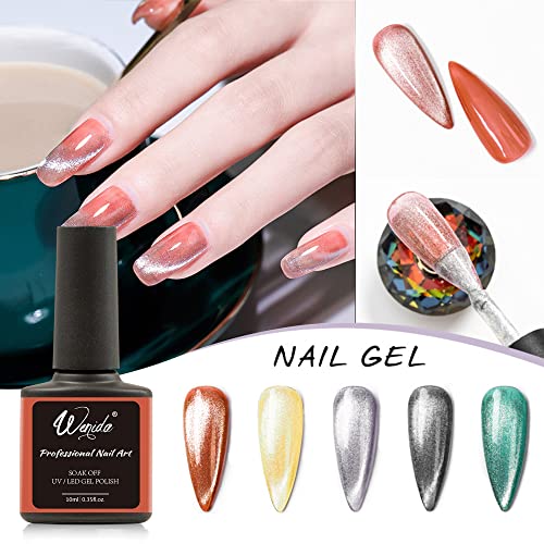 image for Wenida Nail Polish Cat Eye Holographic Glitter Sliver Magnetic Gel Pol