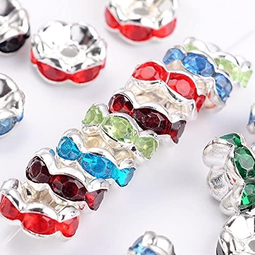 Pack of 50 Crystal Rhinestone Rondelle Colourful Spacer Beads, 6 mm Wavy Spacer Beads, Metal Beads, Crystal Beads - Image 4