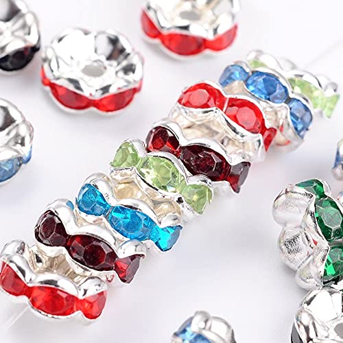 Crystal Rhinestone Rondelle Mix Colourful 8 mm Wavy Spacer Beads Metal Beads Crystal Beads Mixed Colours Rhinestones Pack of 50