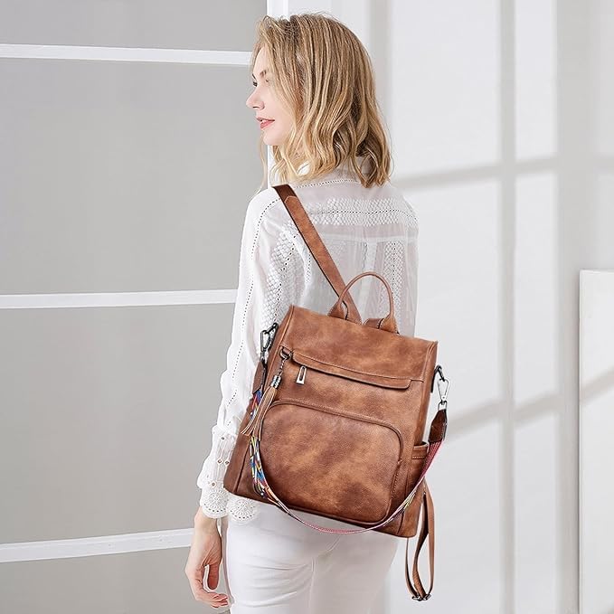 Craftwood Fashion Backpack For Women, With Purse Strap And Crossbody Strap Women Pu Leather Anti-Theft 15 Litres Travel Backpack Purse Fashion Ladies Shoulder Bag (Tan) 1