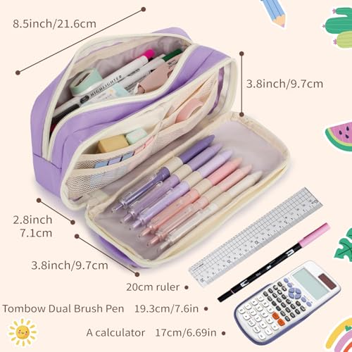 Image of Large Capacity Pencil Case with Compartments for Girls, Pen Bag for School | Multi-Compartment Pencil Case Massive Storage Capacity Durable Zipper Students College Office Stationery Essentials