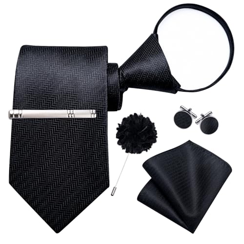 Image of DiBanGu Silk Zipper Ties for Men, Formal Pre-tied Necktie | Adjustable Tie,6PCS,Various Design Styles,Jacquard Woven,Skin-friendly,Practical Gift,Great for Wedding Party,Business Formal