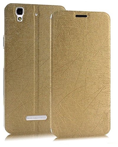 Image of Heartly Premium Luxury PU Leather Flip Stand Back Case Cover for Micromax Yu Yureka /Yureka Plus Cyanogenmod - Gold