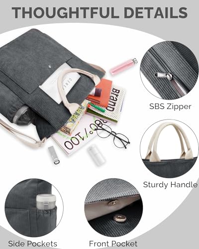 Prite Shopper Tasche Damen Groß Cordtaschen Tote Bag Cord Beuteltasche Stofftasche mit Verstellbarem Schultergurt für Arbeit Reisen Einkaufen Schule College