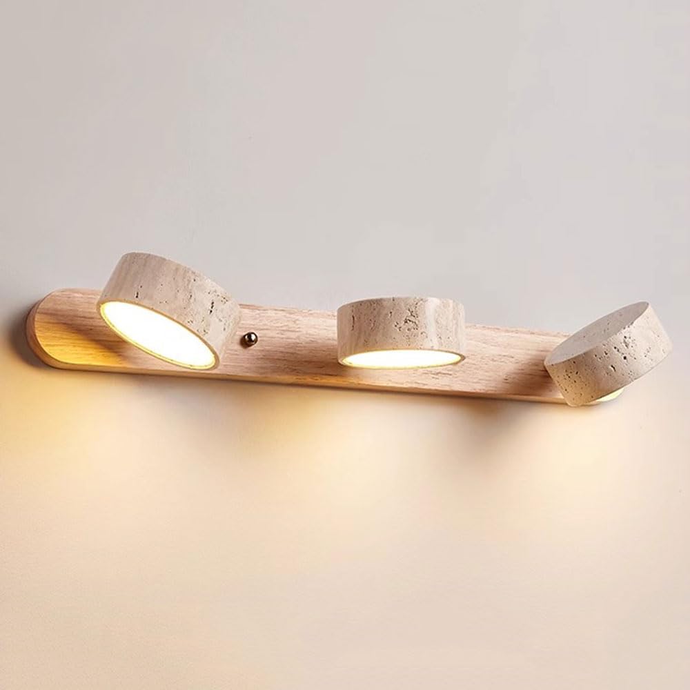 OZBMA 3 Light Bathroom Vanity Sconce Wall Lighting Over Mirror Lamp for Shaving Multi-Directional Adjustable Sconces Workshop Yellow Travertine Shade