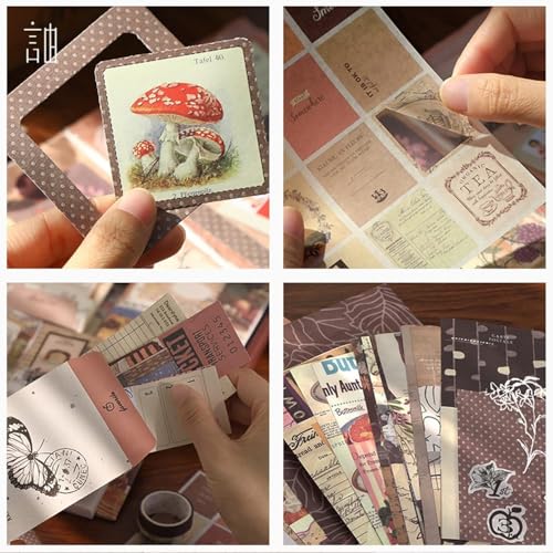 Image of VOTDOT (346Pcs) Paper Junk Journal & Scrapbook Kit, Scrapbooking Supplies Kit with Creative Decor Journaling Supplies, Stationery, Stickers, A6 Grid Notebook with Graph Ruled Page Gift for Girl (Brown Scrapbook)