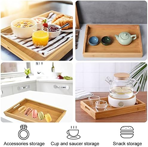 DECARETA Wooden Serving Tray Platter Board,30*20*4cm Rectangle Bamboo Wooden Tray with 2 Handles,Wooden Serving Platter,Rectangular Wood Trays Kitchen Nesting Trays for Breakfast Dinner Tea Dessert