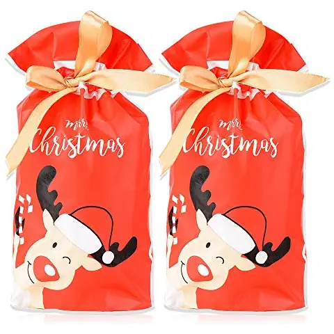 FLOFIA 50pcs Bolsas Bolsitas de Regalo Navidad Pequeñas Bolsas Plástico Cover