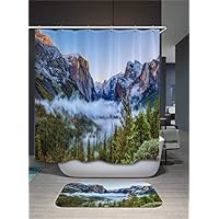 Chickw11 Tenda Doccia In Tessuto Poliestere Antimuffa 90x180 Cm – Stampa 3D Montagna Blu Neve, Con 12 Anelli, Impermeabile E Lavabile