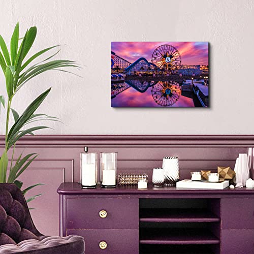 Image of Sunset Disney Landscape Wall Art Girls Bedroom Wall Decor Nature Ferris Wheel Picture Painting Prints Disneyland Castle Park Anime Skyline Canvas Poster Panoramic Artwork Living Room Decoration 12x16 inch